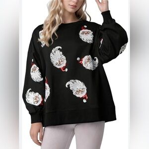 Black Santa Claus Sequined long sleeve top